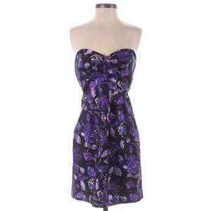 Tibi Silk Strapless Dress 8 M Purple Floral Rose Print Silk Summer Wedding NEW